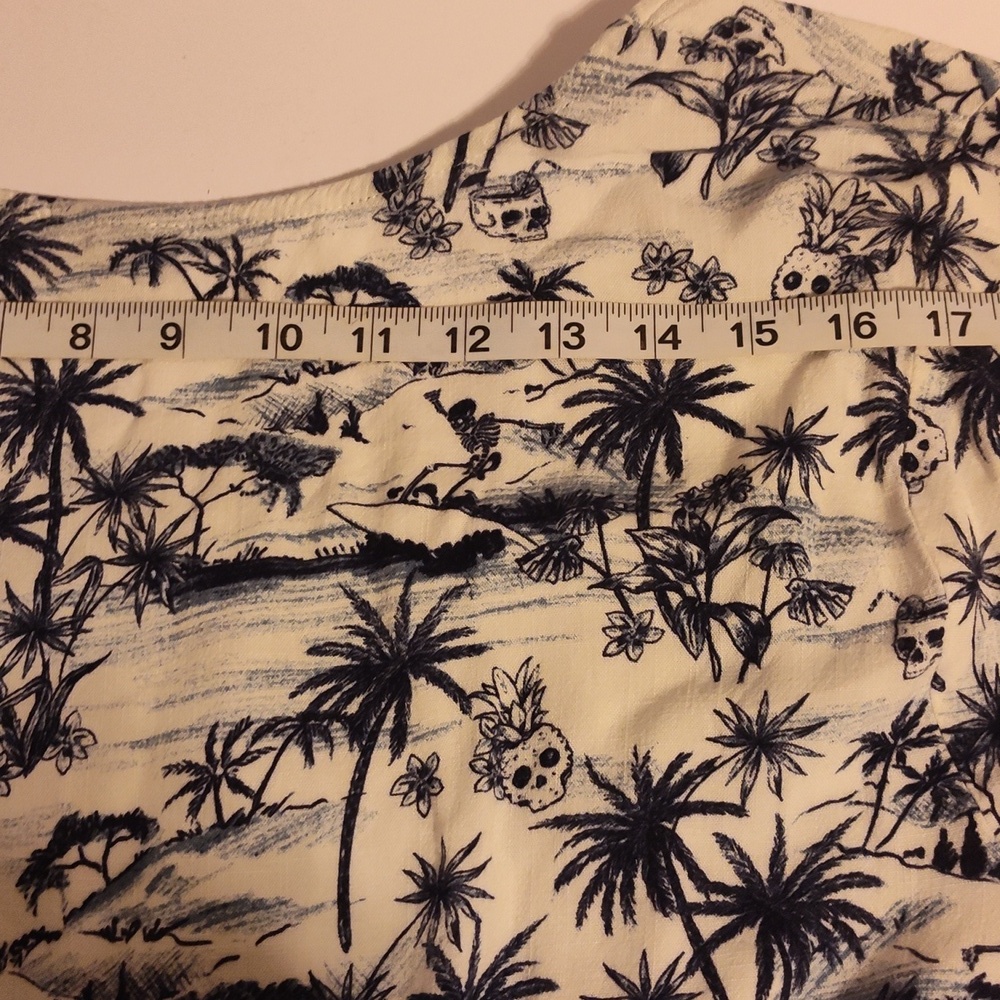 Torrid Blue Slub Knit Tropical Palm Beach Summer Floral Suffer Skull Top SZ 2X - Picture 10 of 11